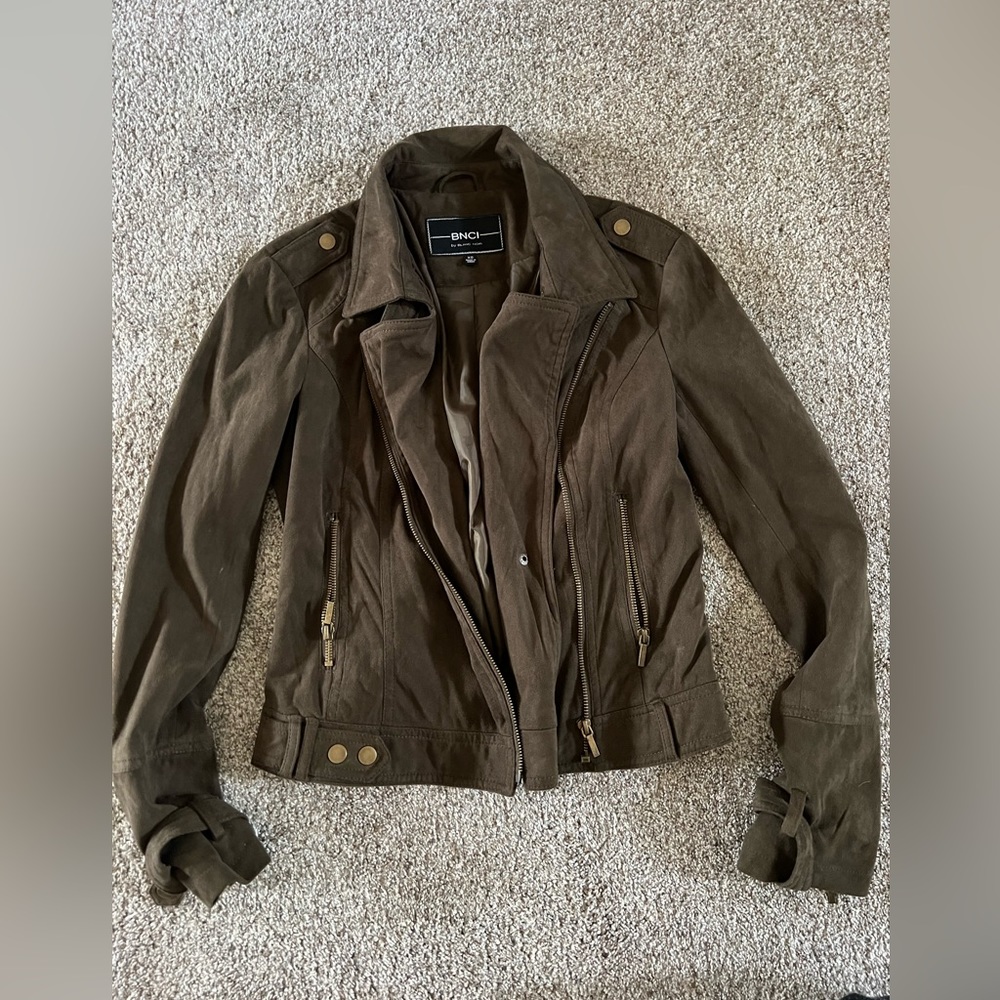 Olive Green Suede Fitted Jacket